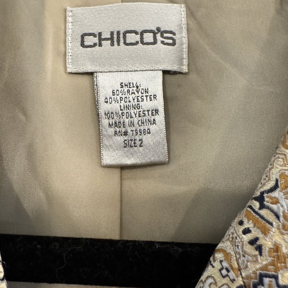 Chico's Women's Metallic Gold Jacquard Tandie Blazer Jacket Size 2 (US L/12) - Picture 11 of 12